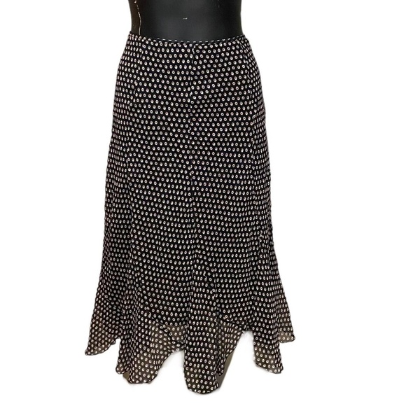 Anne Klein Silk Black and All-Over Print Midi Maxi Skirt Size 12 - Picture 1 of 6